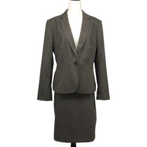 Ann Taylor Grey Lightly Checked Blazer & Skirt Suit Set size 12P and 10